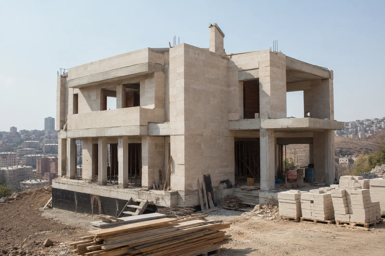 Eğimli arazide villa şantiyesi